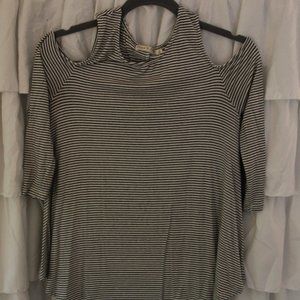 Shoulder Cut Out Black and White stripes Shirt